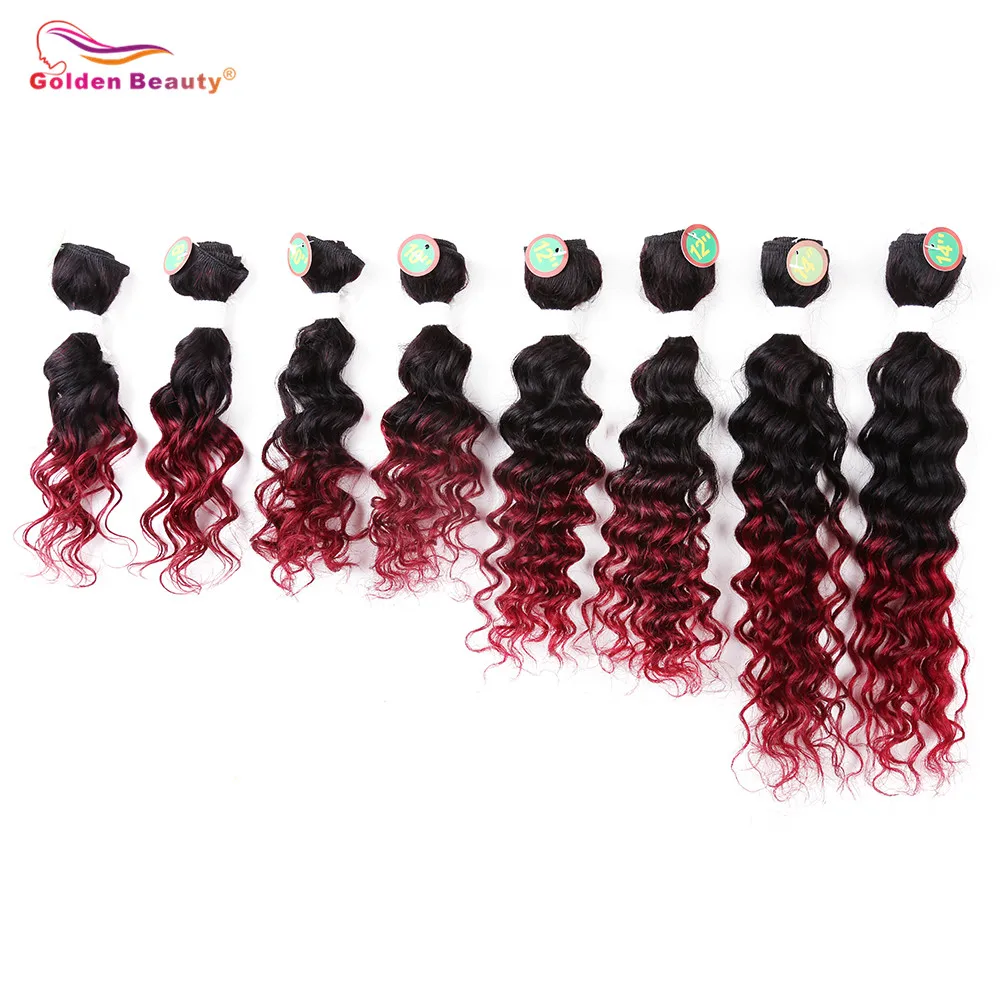 8-14 Deep Wave Ombre Hair Bundles - Burgundy Synthetic Short Sew in Hair Extensions (Heat Resistant) | 8pcs/Pack image 3
