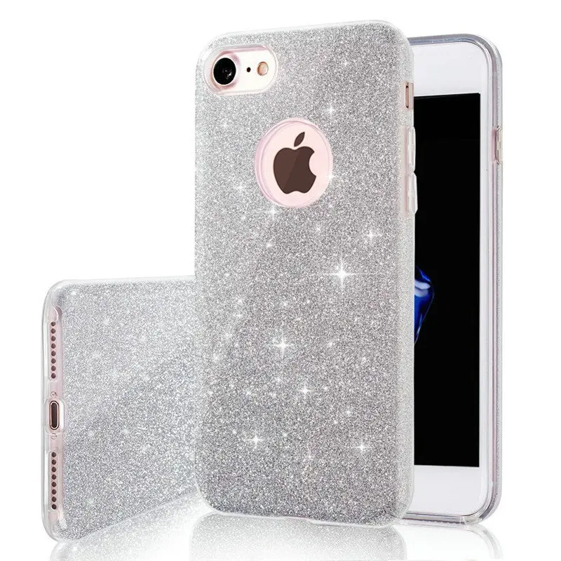 Silver 3 слоя стойкий к падениям, сделан из блеск Чехол для iphone XR XS MAX X 6 7 6S плюс 8 SE 5 5S полный корпус противоударный чехол-Броня из ПК+ ТПУ защитный чехол - Цвет: Silver