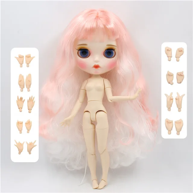 Заводская кукла blyth 1/6 bjd белая кожа суставы тела розовые белые волосы Новые матовые лица резные губы с бровью, индивидуальные лица - Цвет: doll with hand AB