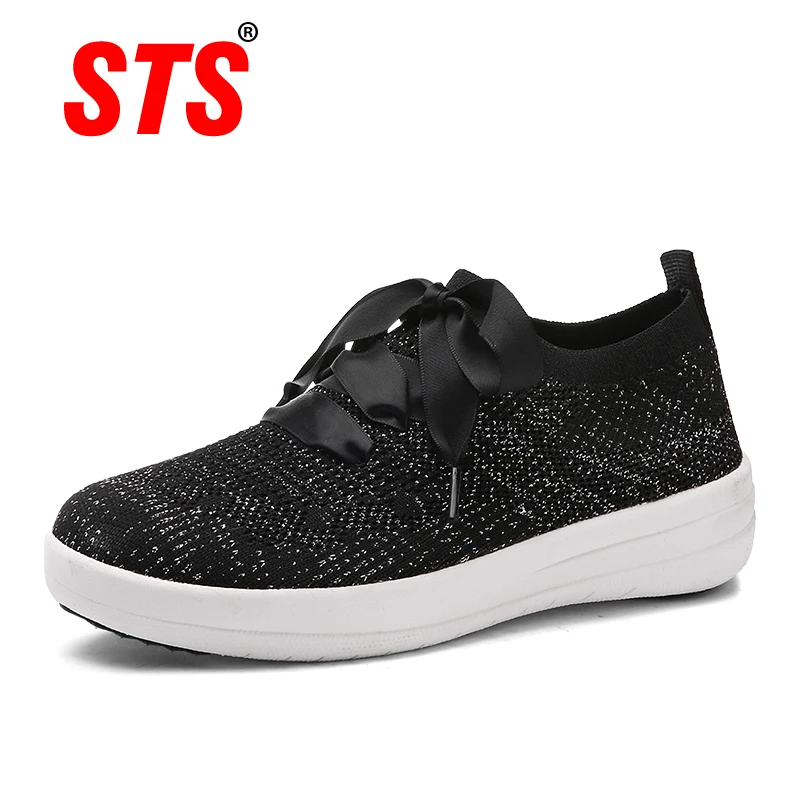 

STS Brand 2019 New Spring Women Sneakers Shoes Flat Slip On Platform Black Breathable Mesh Sock Sneakers Shoe Sneakers For Women