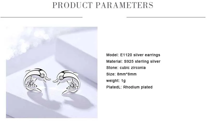 Женские серьги-гвоздики с дельфином серебро 925 пробы ювелирное изделие в виде