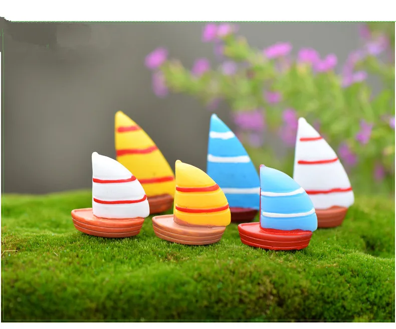 10pcs/lot Miniature Resins Figurines Artificial sailboat boat Resin Diy Craft Micro Landscape Moss Terrarium Orn KS 023 | Дом и сад