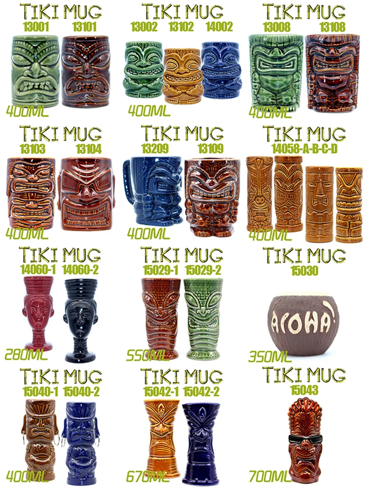 Гавайские кружки Tiki, Коктейльные кружки, пивные кружки, кружки для вина, керамические кружки Tiki, отлично подходят для коктейльных напитков, вечерние кружки
