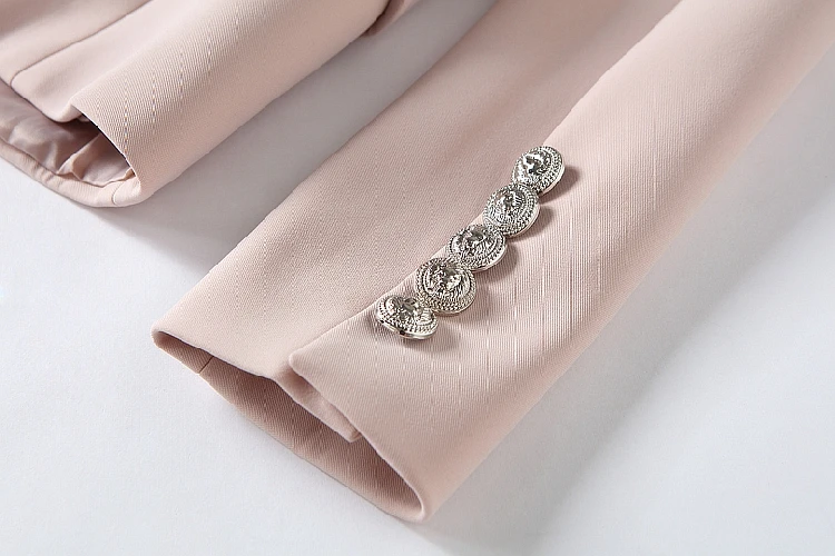 YUSHU осенний костюм Блейзер Куртка с карманом для женщин модное пальто с длинными рукавами Лев пуговицы двубортный пиджак костюмы женские