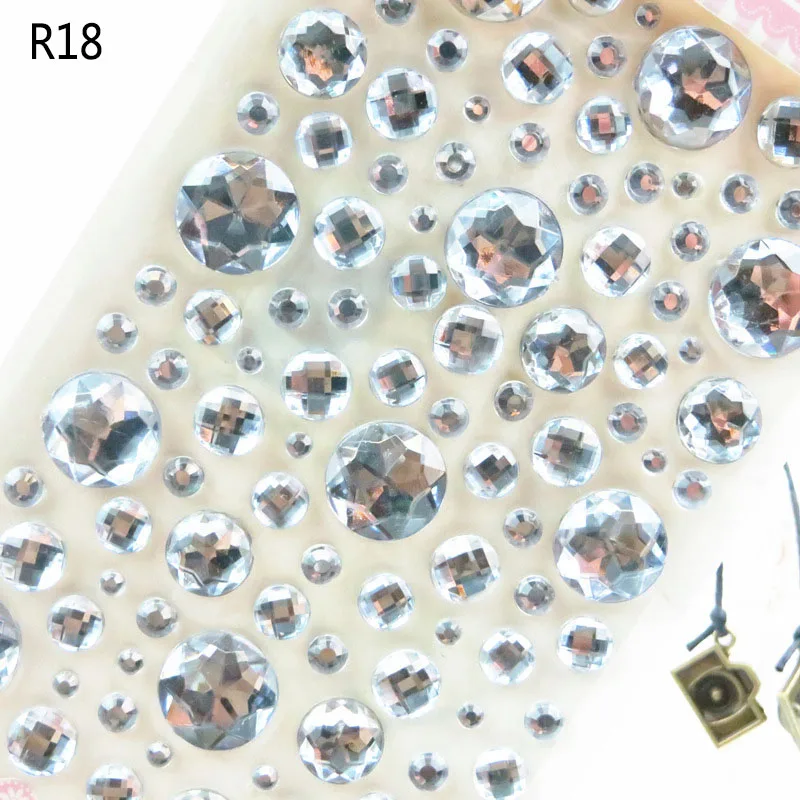 R18 Кристальные 3D украшения для ногтей, стразы, серебро, плоские с оборота, стразы, блестки, самоцветы, ПК/Мобильный декор, самоклеющиеся наклейки в горошек - Цвет: R18