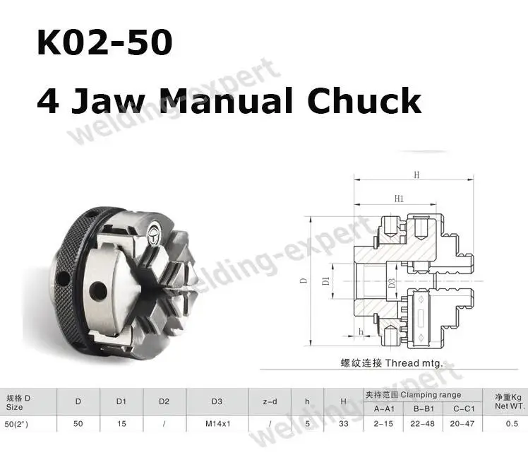 Free shipping 4 jaws self-centering chuck K02-50 manual chucks 50mm M14*1 thread mini | Инструменты