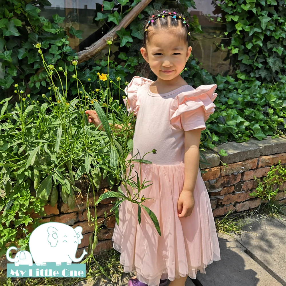 MyLittleOne трикотажное Хлопковое платье с коротким рукавом и дизайном сзади из тюля |