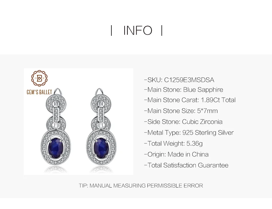 GEM'S BALLET 1.89Ct Натуральный Синий сапфир Винтажные серьги 925 пробы серебро драгоценный камень Висячие серьги для женщин Свадебные ювелирные изделия