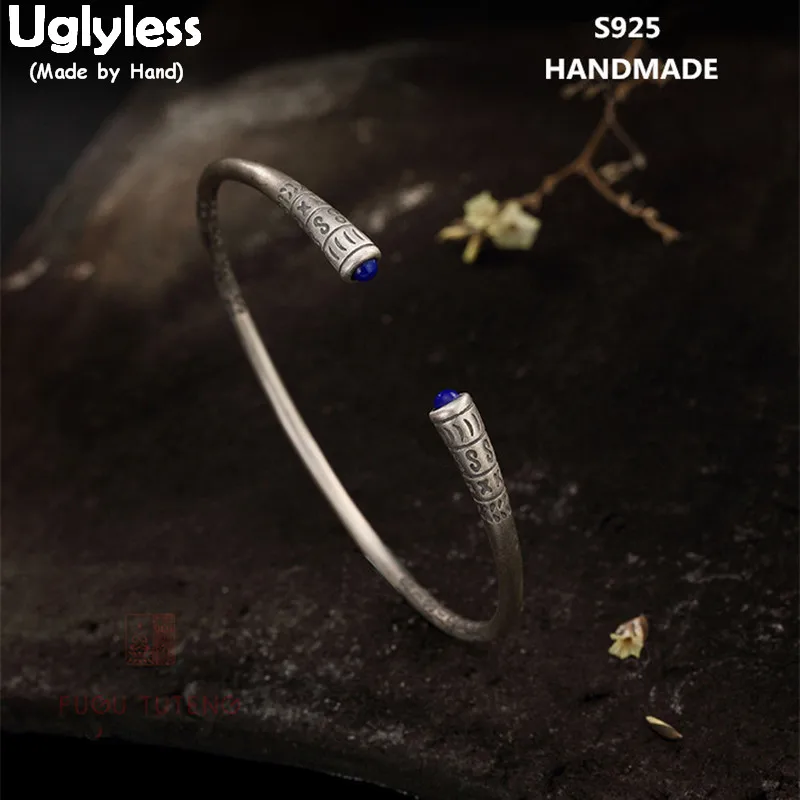 Uglyless Real S 925 пробы серебряные ювелирные изделия натуральные Ляпис шарики браслет