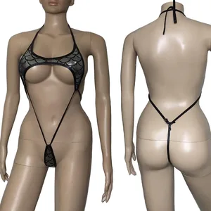 Сексуальное женское блестящее бикини с принтом в виде рыбьей чешуи, Цельный купальник из искусственной кожи, купальник с металлическим блеском, нижнее белье
