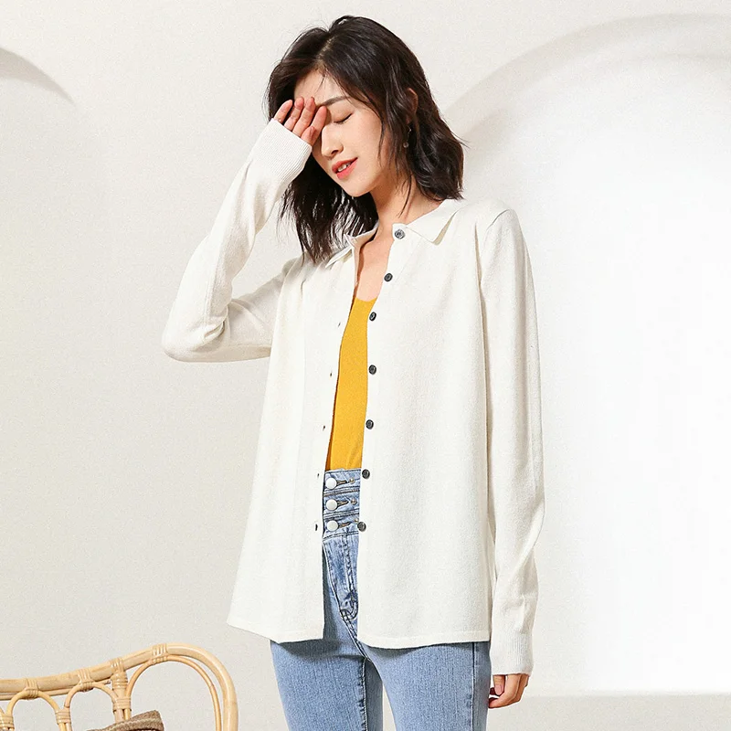 Cashmere sweater female new round neck solid color knit cardigan Slim loose coat thin section elastic wild shirt |