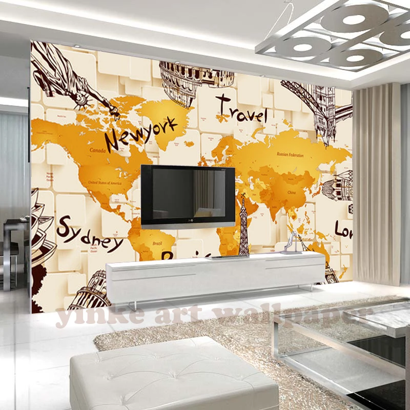Пользовательские Настенные обои оригинальность карта мира покрытие стен
