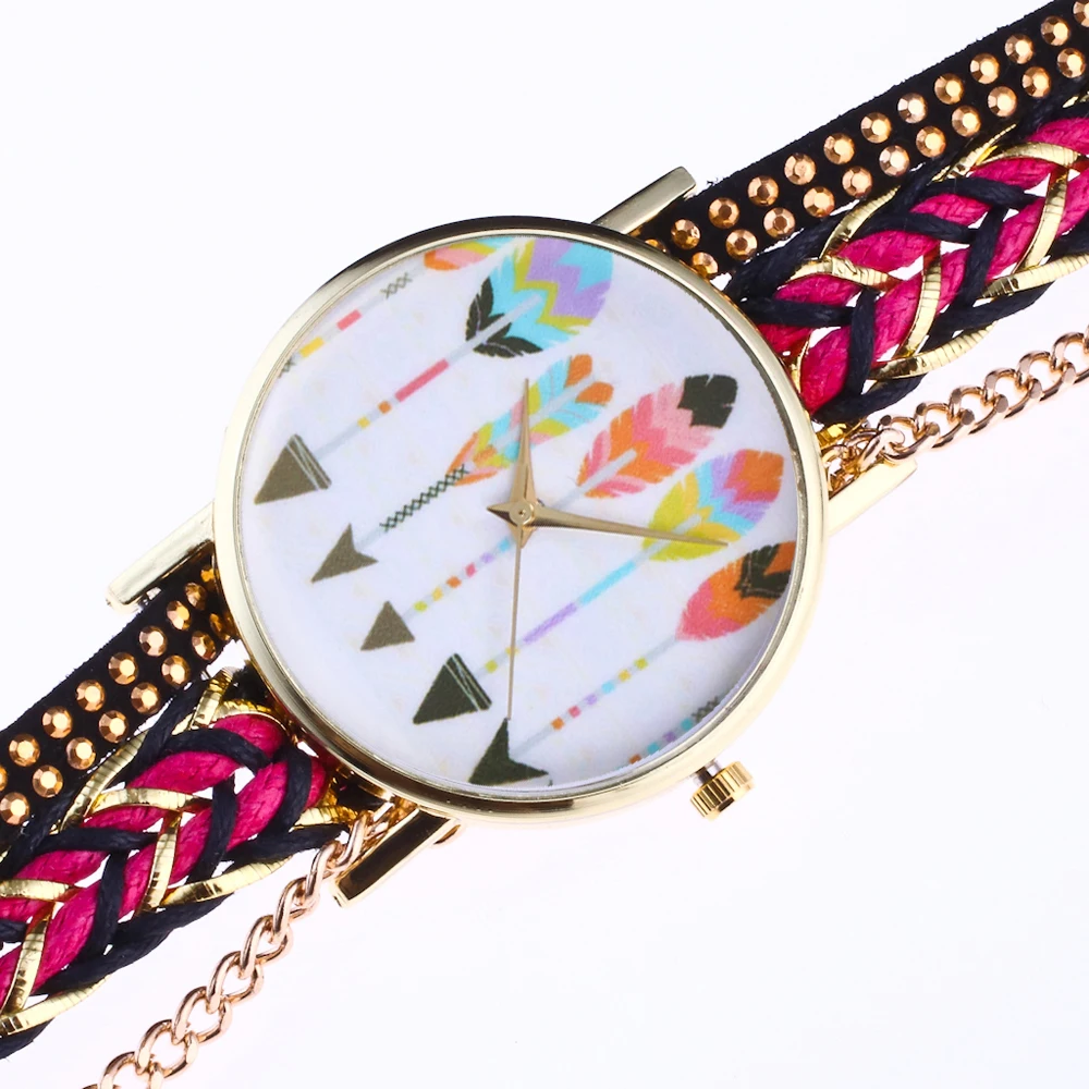 Женские часы браслет цветной Циферблат из нержавеющей стали кожаный ремешок с