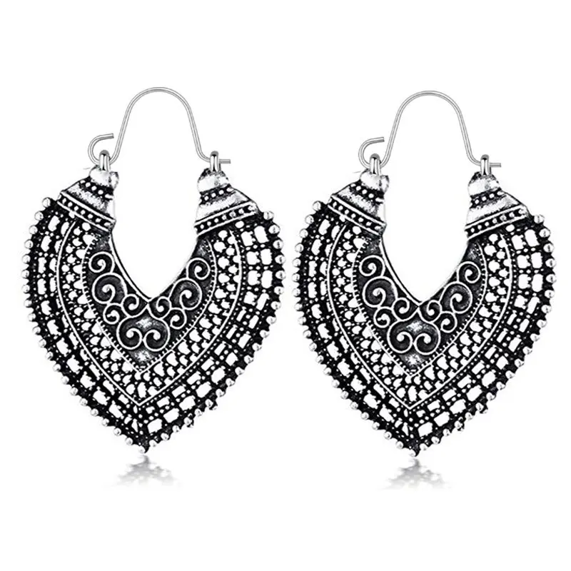 Antique Silver Индийские племенные латунные серьги, висячие серьги в форме цветка, украшенные вихрем «цыганские» серьги для женщин, богемные Винтажные серьги EAR00C000B03B - Окраска металла: Antique Silver