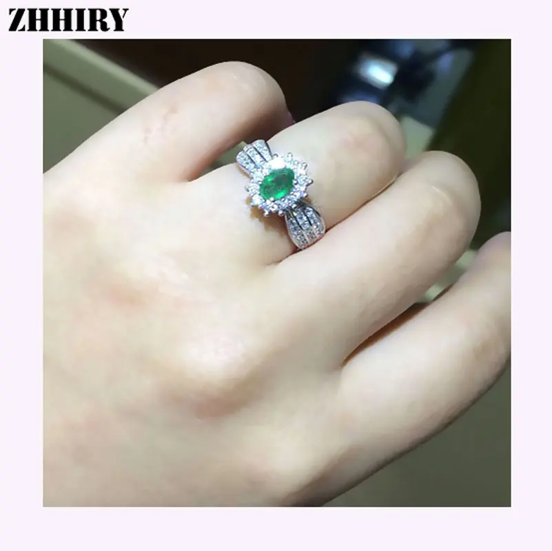 ZHHIRY натуральный изумруд драгоценный камень кольцо 925 стерлингового серебра обрачальные кольца, помолвка жены Изящные женские ювелирные изделия Королевский благородный