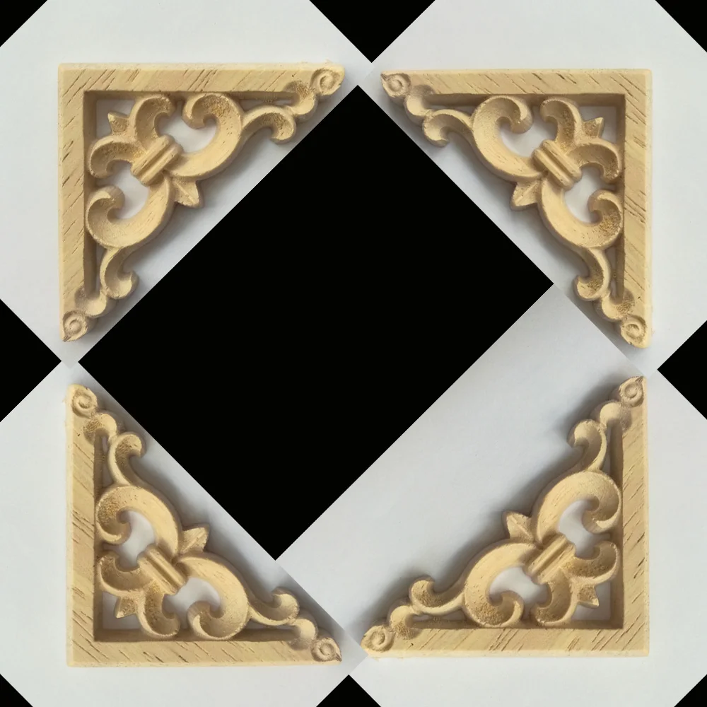 

Fashion Vintage Wood Carved Decal Corner Onlay Applique Frame Furniture Wall Unpainted for Home Cabinet Door Decor Crafts 8*8cm