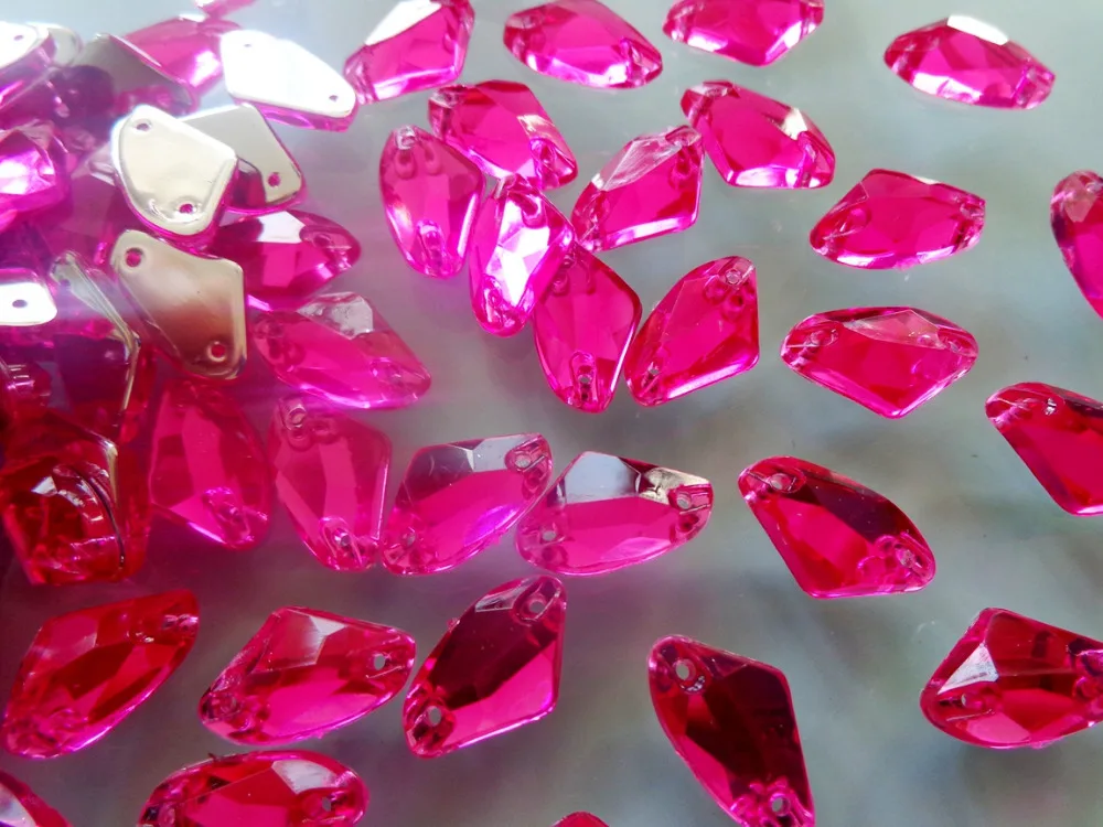 200 шт 9*14 мм розовый пришитый на горный хрусталь гальванической формы акрил камни