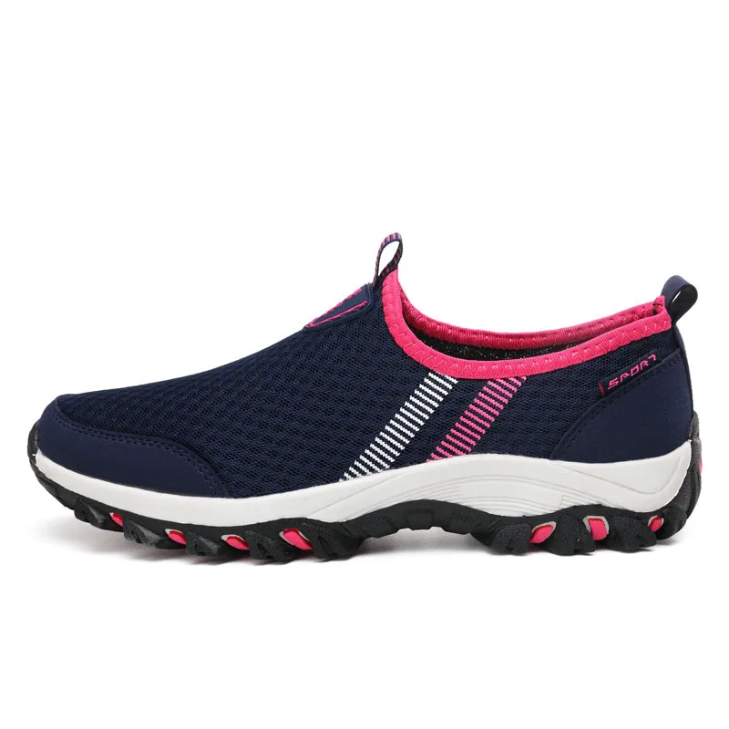 Dark blue pink Кроссовки; женская обувь; коллекция года; модные летние женские кроссовки из сетчатого материала; женская Нескользящая прогулочная обувь для путешествий; tenis feminino - Цвет: Dark blue pink