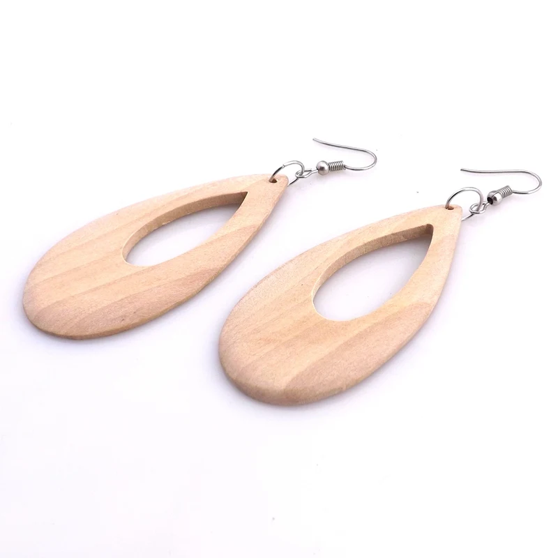 Оригинальный цвет 62x30 мм полые деревянные серьги 12 пар/лот