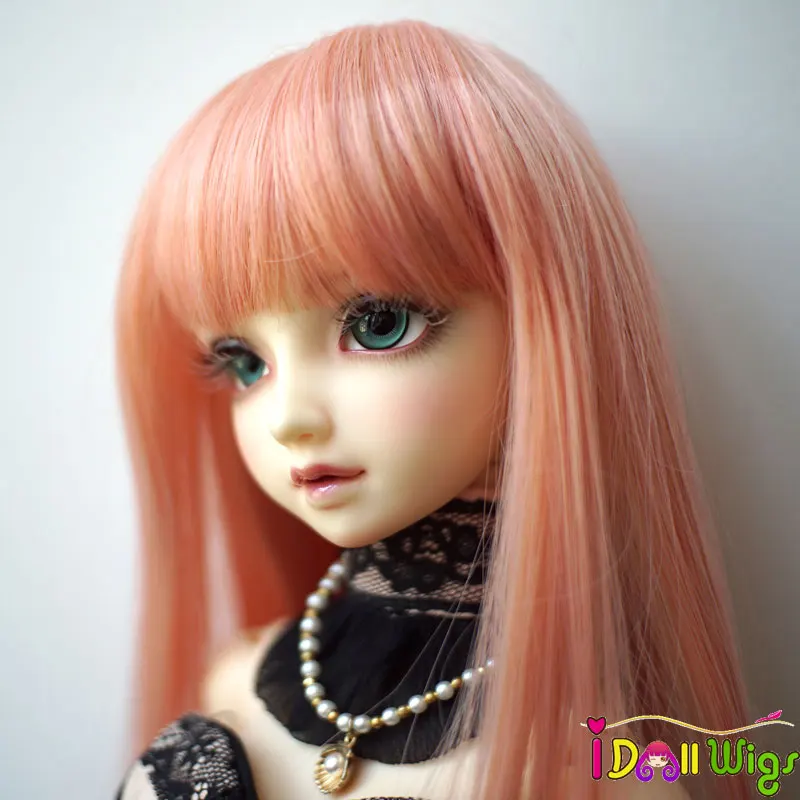 Горячая продажа прямой персиковый розовый BJD кукла парик линяет Бесплатная 1/3 1/4
