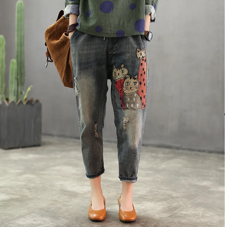 Джинсы женские в стиле ретро весенне-осенние облегающие джинсы с эластичной