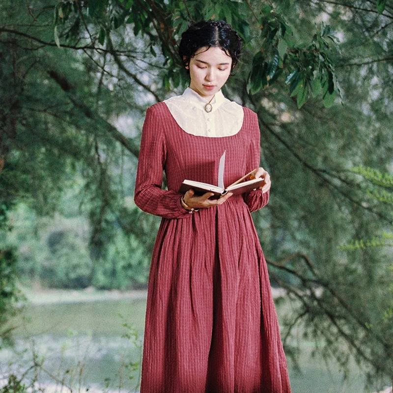 Женское винтажное платье до середины икры повседневное свободное из хлопка и