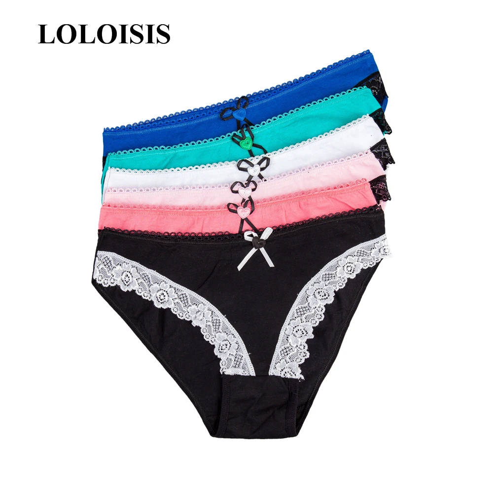 LOLOISIS (6 pcs /lot) Underwear Women Cotton Panties Sexy lace Ladies Briefs Intimates Lingerie for SIZE:M L XL |