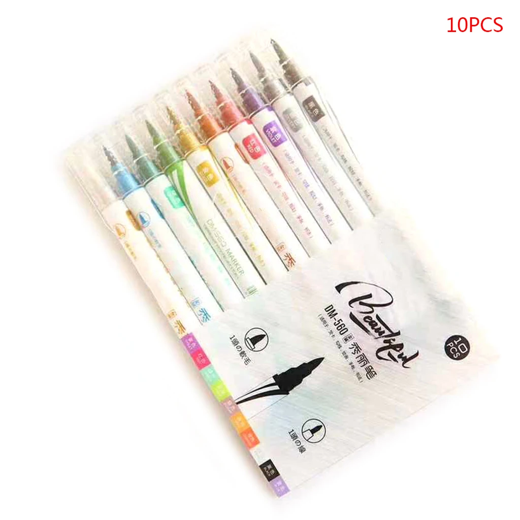 Color Double Head Pen Student Office Metal Note Pen 12 Monochrome Metal Color Creative Hand Account Line Drawing Greeting Card C - Цвет: 10 pcs