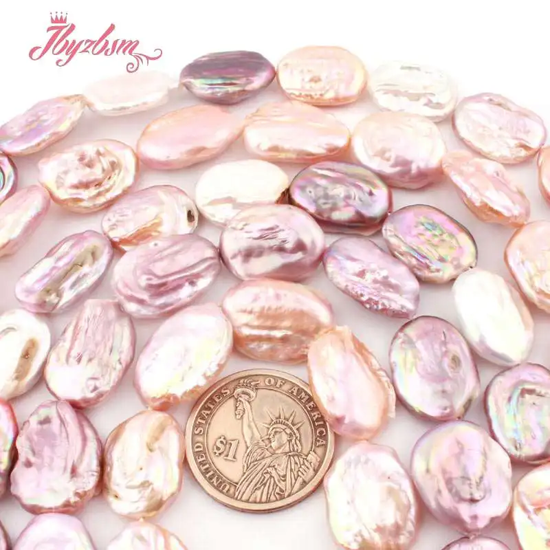 

15x20mm Natural Oval Pink Purple Multi-Color Pearl Freshwater Beads For DIY Jewelry Making Necklace Bracelet 15"Free Shipping
