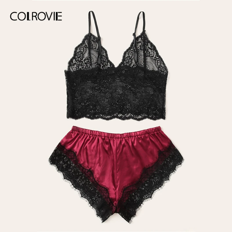 COLROVIE, цветочный кружевной бюстгальтер без косточек с атласными шортами, женский сексуальный комплект нижнего белья, летний комплект нижнего белья с бюстгальтером, Дамская одежда для сна