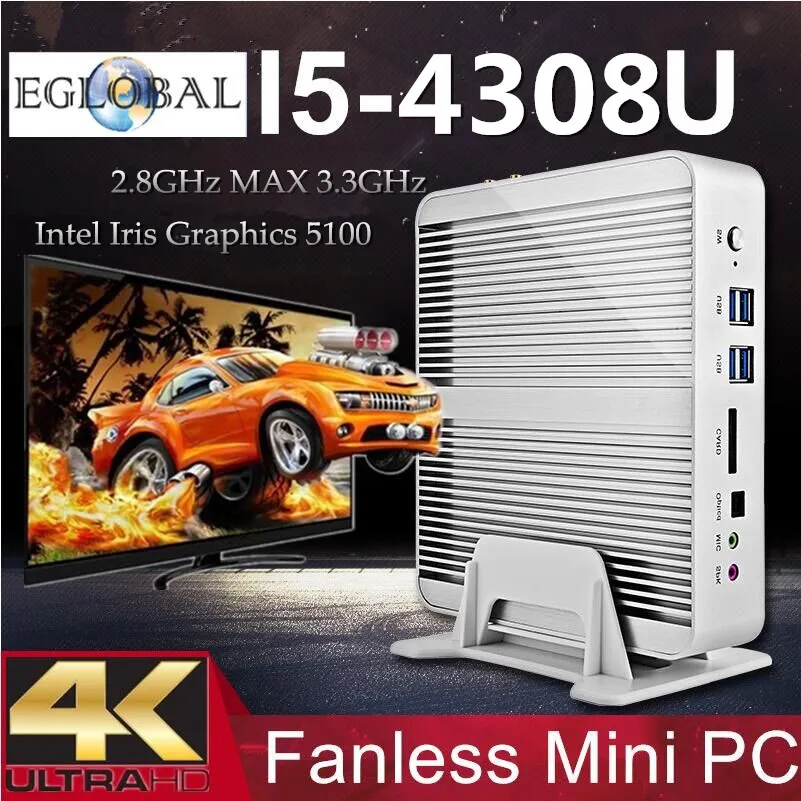 Безвентиляторный мини-ПК Intel компьютер Core i5Broadwell Windows 7/8/10 Barebone неттоп 4K HDMI HTPC Iris 5100