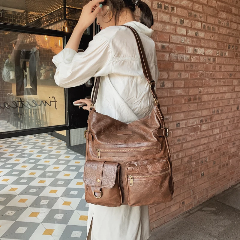 bag women's handbag PU leather messenger hobos shoulder bags for women big tote crossbody large zipper female Retro | Багаж и сумки