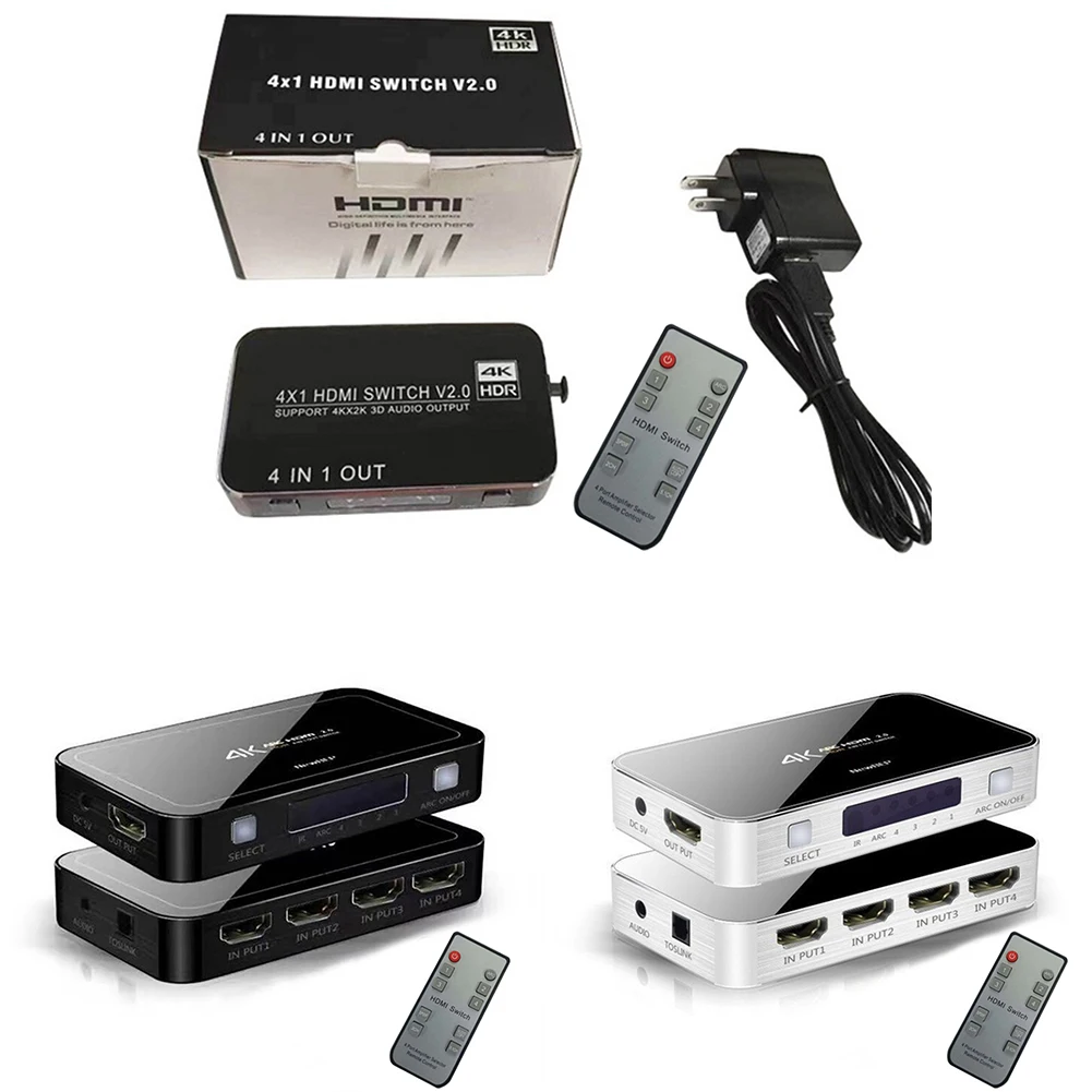 Селектор FHD с удаленный разделитель HDMI 2 0 3D коммутатор 4 Вход 1 выходной