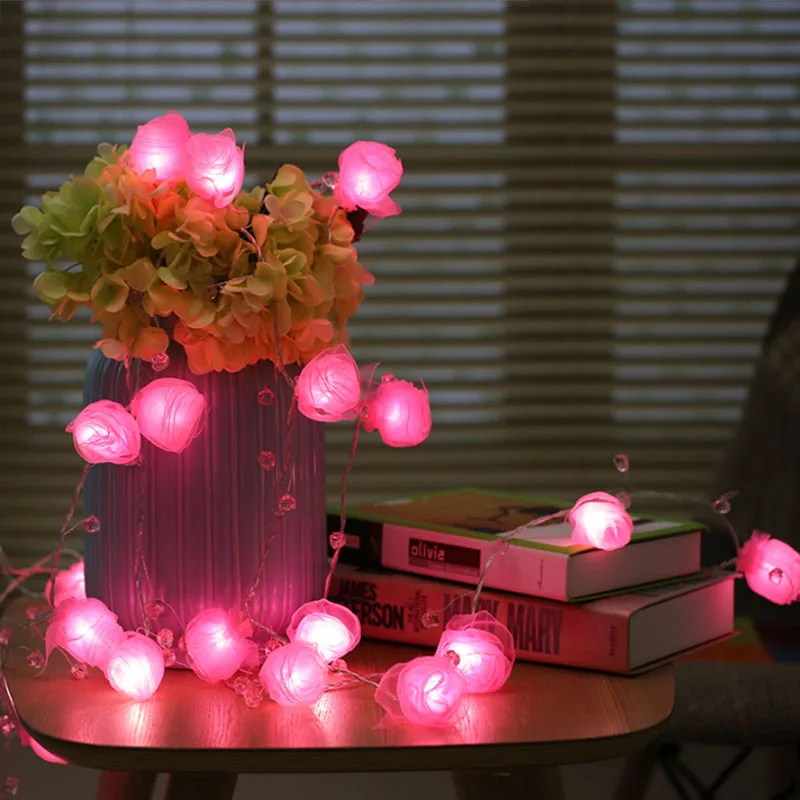 Светодиодный ночник USB Сказочный светильник атласная роза с бусинами гирлянда на