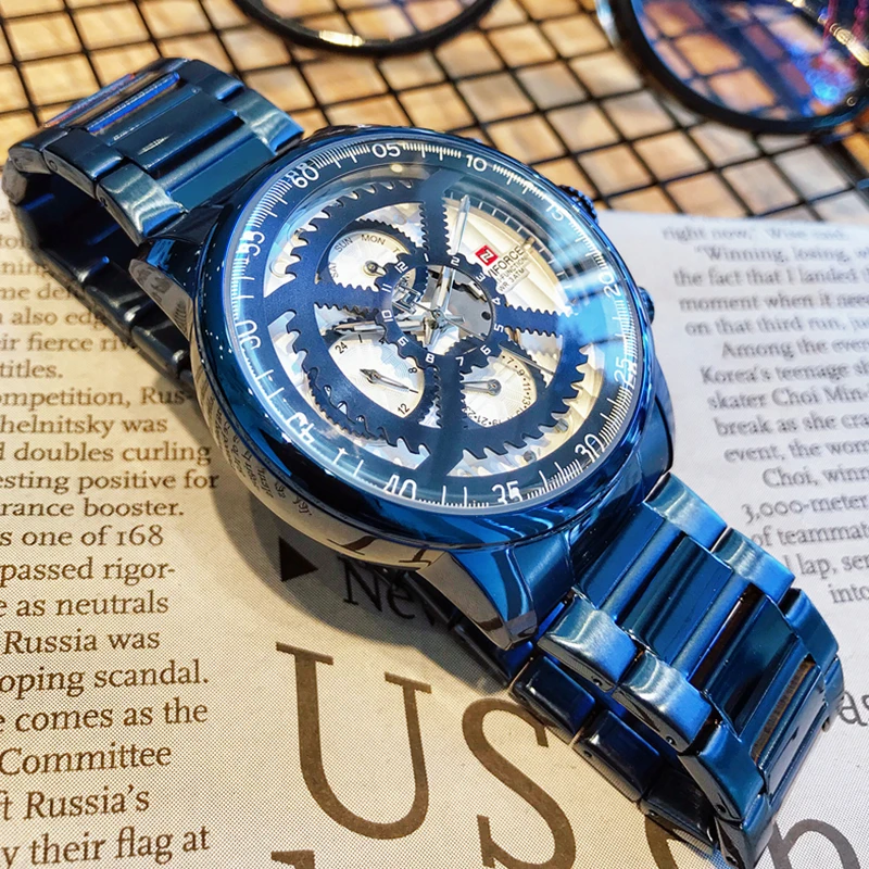 NAVIFORCE оригинальные креативные синие часы мужские Лучшие Роскошные Брендовые