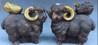 bi001505 7 chinese bronze gilt wealth lucky cabbage sheep goat lamb peanut statue pair