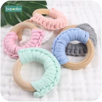 bopoobo 20pc 56mm cloth half rings cotton handmade teethers diy baby accessories bpa free waldorf wood ring baby teethers toys