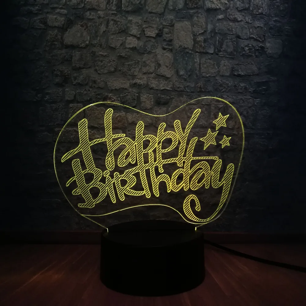 Креативный 3D светодиодный USB светильник с надписью Happy Birthday Word 7 цветов прожекторы