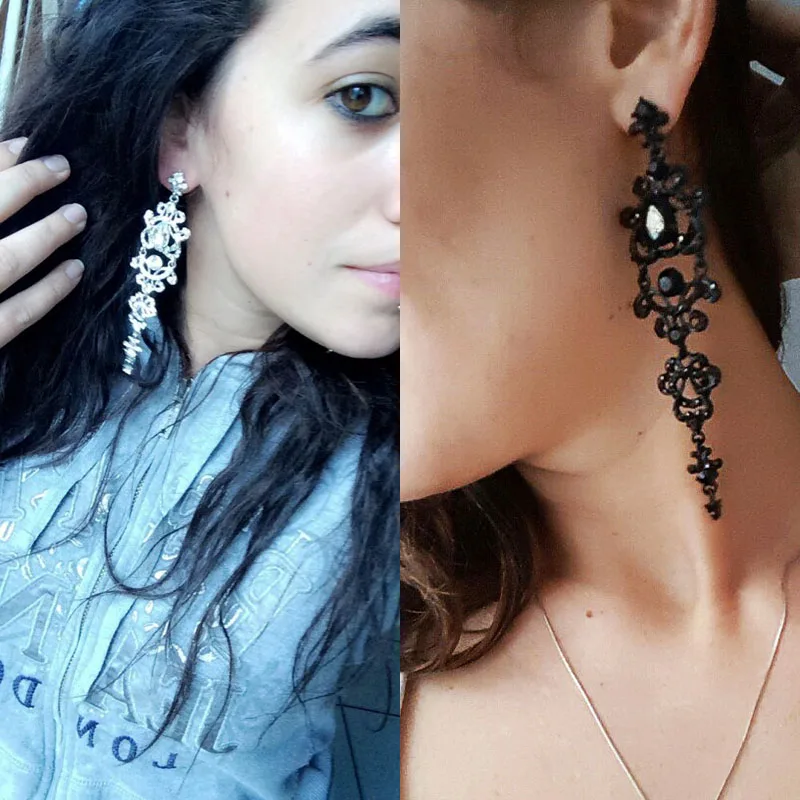 Роскошные готические черные серьги-подвески OCESRIO цвета шампанского длинные