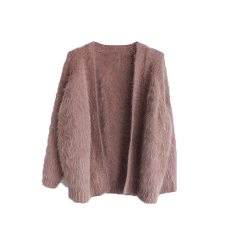 Women Winter Long Sleeve Cardigan Knitting Sweater Knitwear Femme Female Grey Brown Casual Mohair Sweaters Jumper |