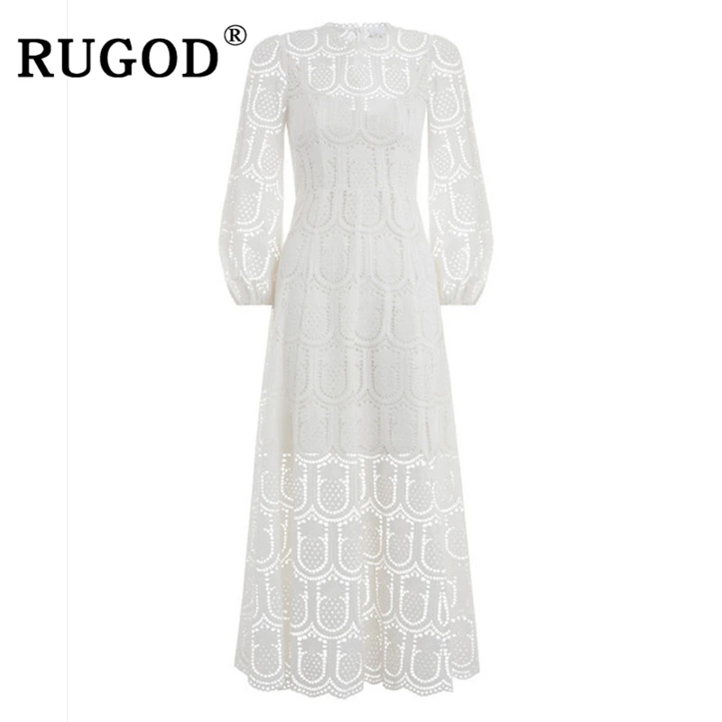 RUGOD Элегантное Белое Женское летнее платье с вышивкой модное оборками и