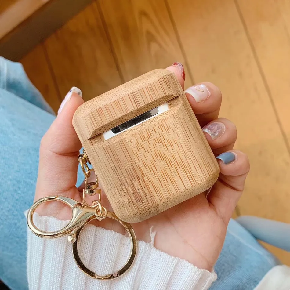 Хаки Чехол для наушников в винтажном стиле для Airpods 2, чехол, Роскошный чехол для Apple Air Pods, 1 чехол, деревянные наушники, защитная коробка, металлическое кольцо для ключей - Цвет: Хаки