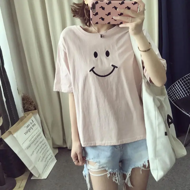 Женская свободная футболка Sweet Smile Повседневная с коротким рукавом W6 | одежда