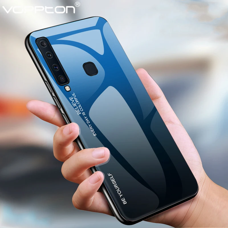 Градиентный чехол из закаленного стекла для Samsung Galaxy A9 2018 жесткий мягкого ТПУ