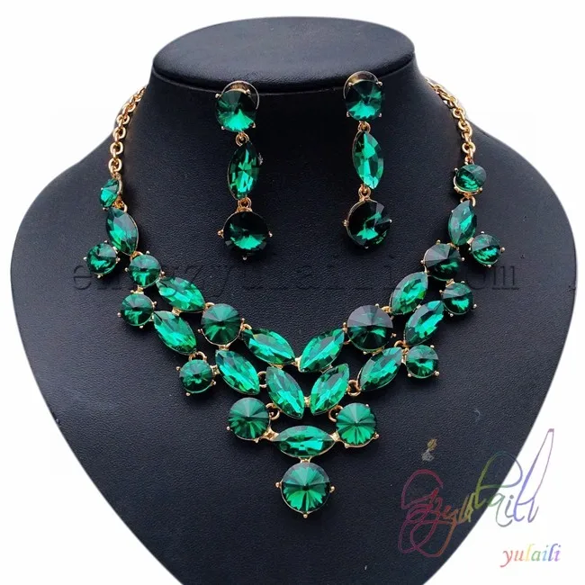 

Free Shipping engraved jewelry tags Deep Green crystal set statement jewelry