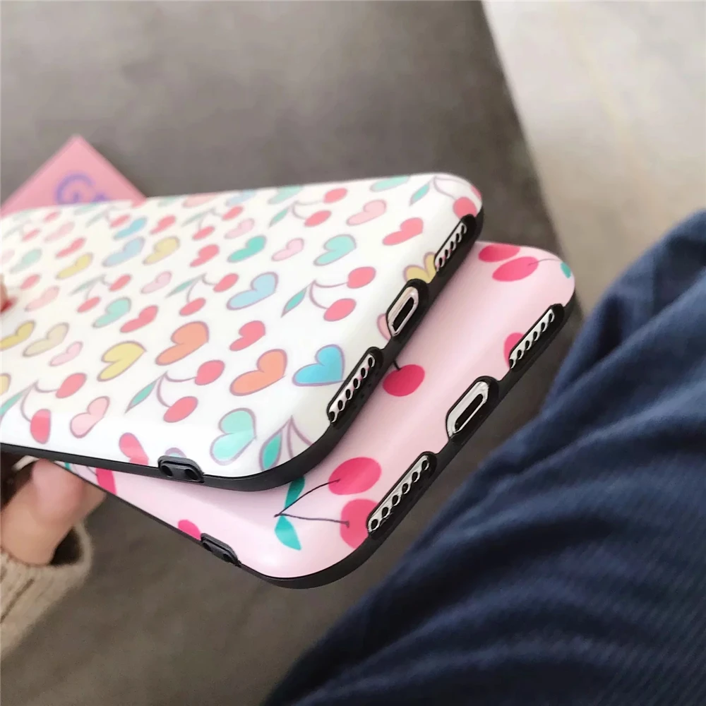 High quaity Soft IMD Silicon Phone Case For iPhone X XS MAX XR Pink Cherry Flower Painting Cover 7 8 6 6S Plus Coque |