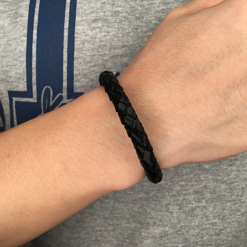 

Classic Man Jewelry Braided Leather Bracelet for Men Stainless Steel Clasp Male Vintage Bracelets Bangles Pulsera Hombre PH519