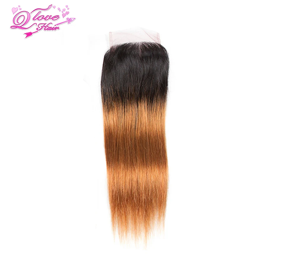 Queen Love волосы бразильские прямые волны 4*4 Кружева Закрытие не Remy T1B/30 человеческие