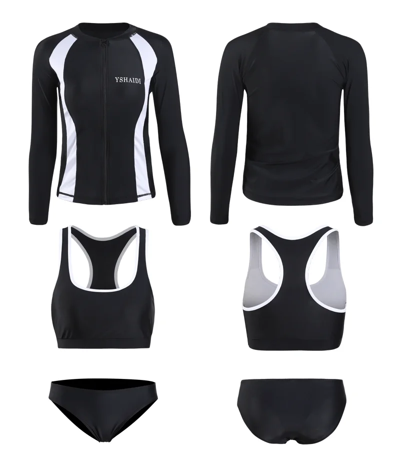 Swimwear Women's Swim Fitness Rush Guard Outdoor Sports Swimming Diving Surfing 5-Piece Set Long Sleeve Leggings Shorts Bikini