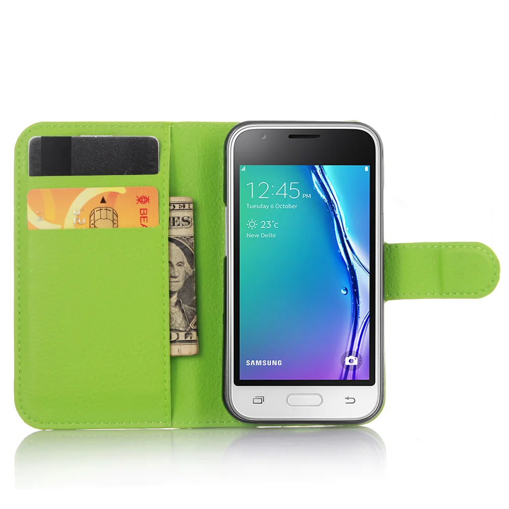Новый чехол J1mini для Samsung Galaxy J1 Mini (2016) черный кожаный книжка с узором Личи чехлы